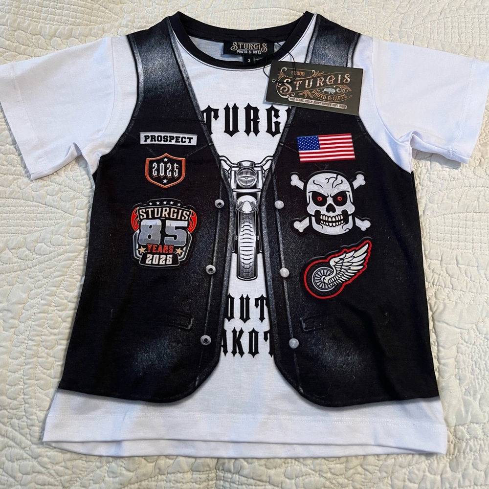 Kids' Short Sleeve Tee with Faux Vest - Black & White